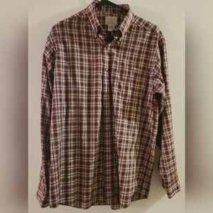 LL Bean Burgundy Multi Color Plaid Button Down Mens Size Medium Regular